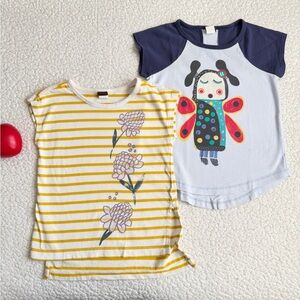 Tea Collection Yellow Striped and Navy Graphic Tees
